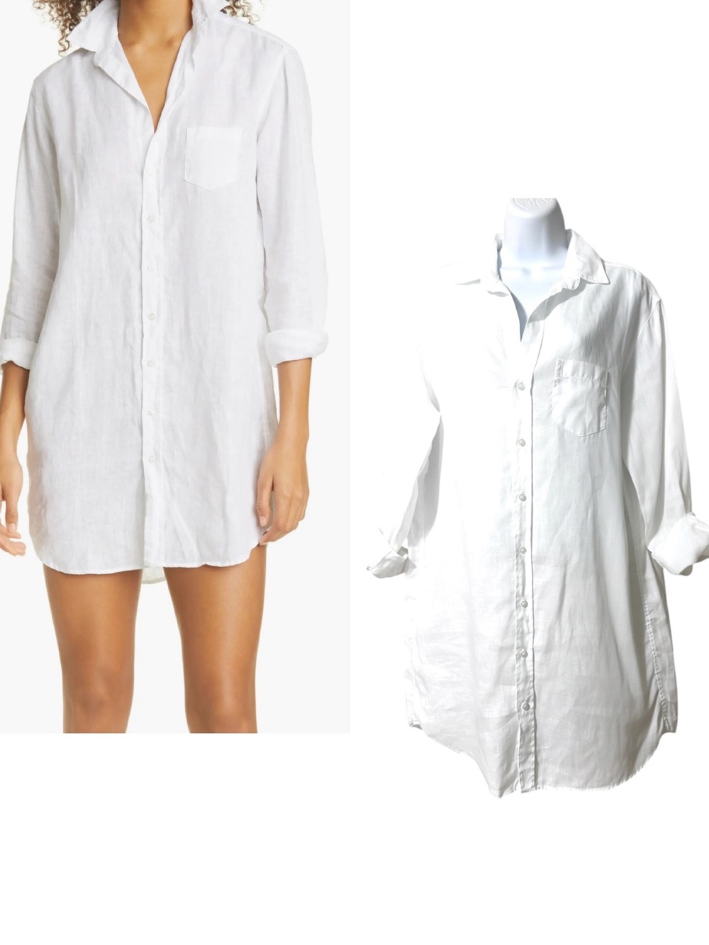 Frank & Eileen Mary White Classic Linen  Shirtdress Size Medium Long Sleeve Mini